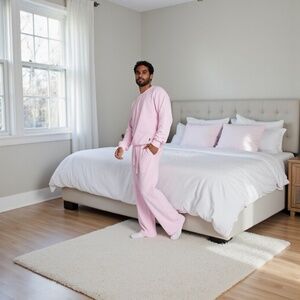 COMFRT Waffle Lounge Set in Cherry Blossom- Unisex